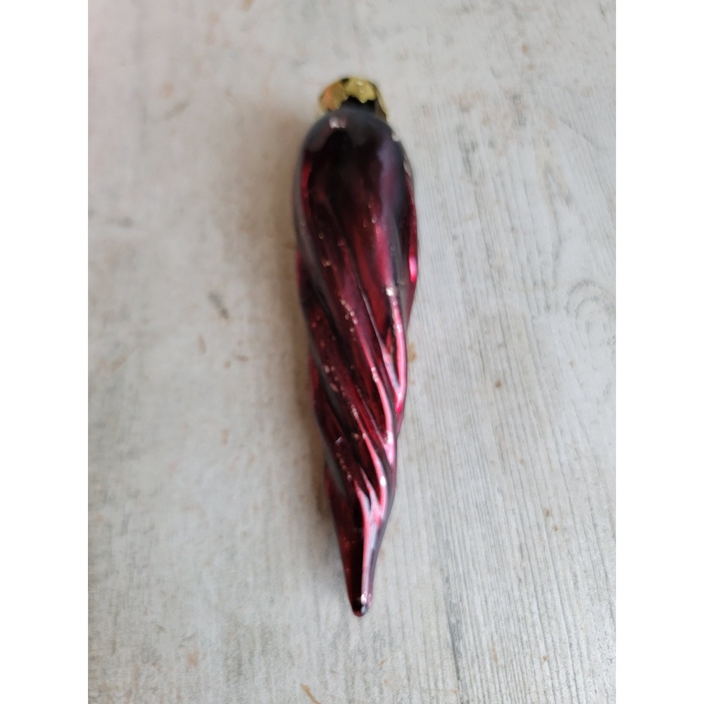 Vintage red icicle blown glass ornament Xmas twist unique home